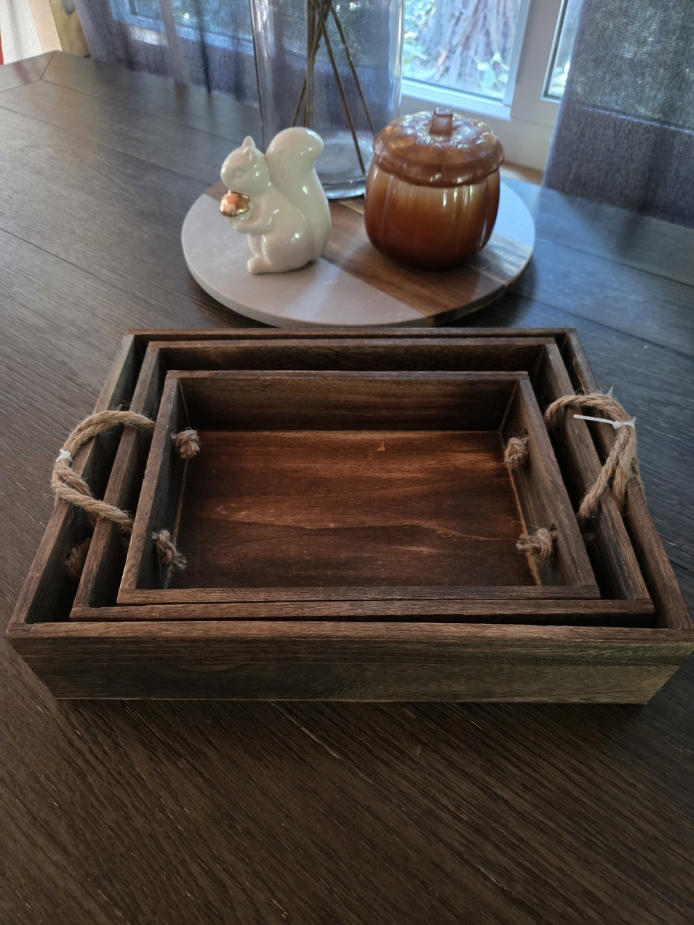 Rustic Brown Wooden Decorative Trays with Rope Handles Home Decor